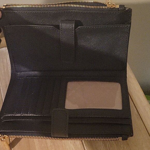 Michael Kors Jet Set Travel Double Zip Wristlet Navy Blue Floral Wallet - Picture 10 of 10